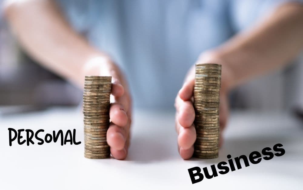 Separate Finances – blog 12Dec2024 Two separated stacks of coins indicating that you should keep your personal and business finances separate for bookkeeping and tax purposes.